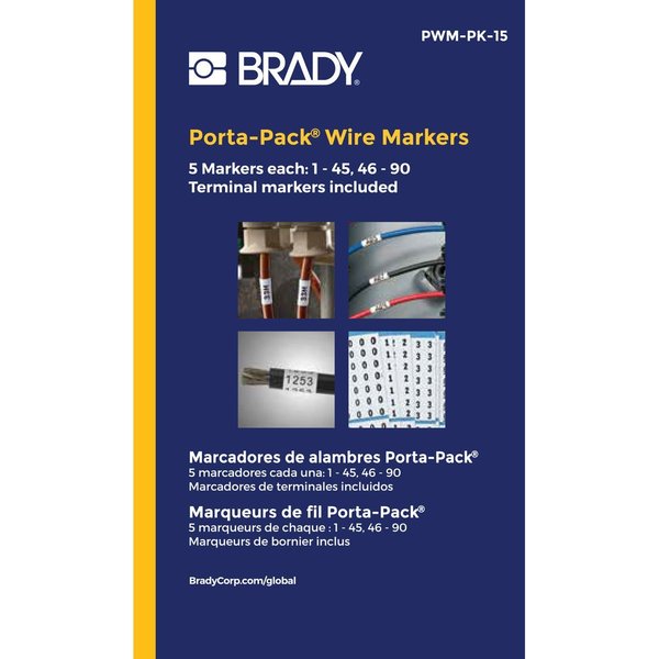 Brady Porta-Pack Wire Marker Book Repositionable Vinyl Cloth Legend: 1 to 90, 10PK PWM-PK-15